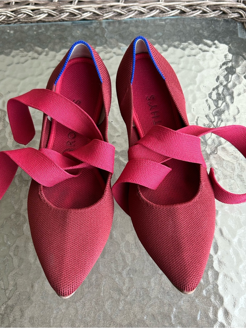 Rothy's Fuchsia Pointed Flats with Wrap Ribbons